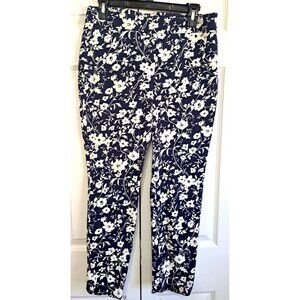 Talbots Women's 6 Chatham Ankle Pants Blue Floral Flat Front Side Zip 25" Inseam